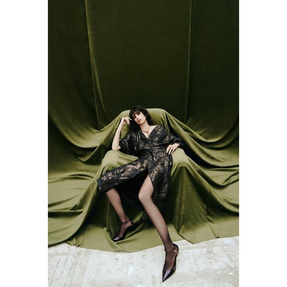 ZARA FOIL DRAPED MIDI DRESS - Picture 1 of 5